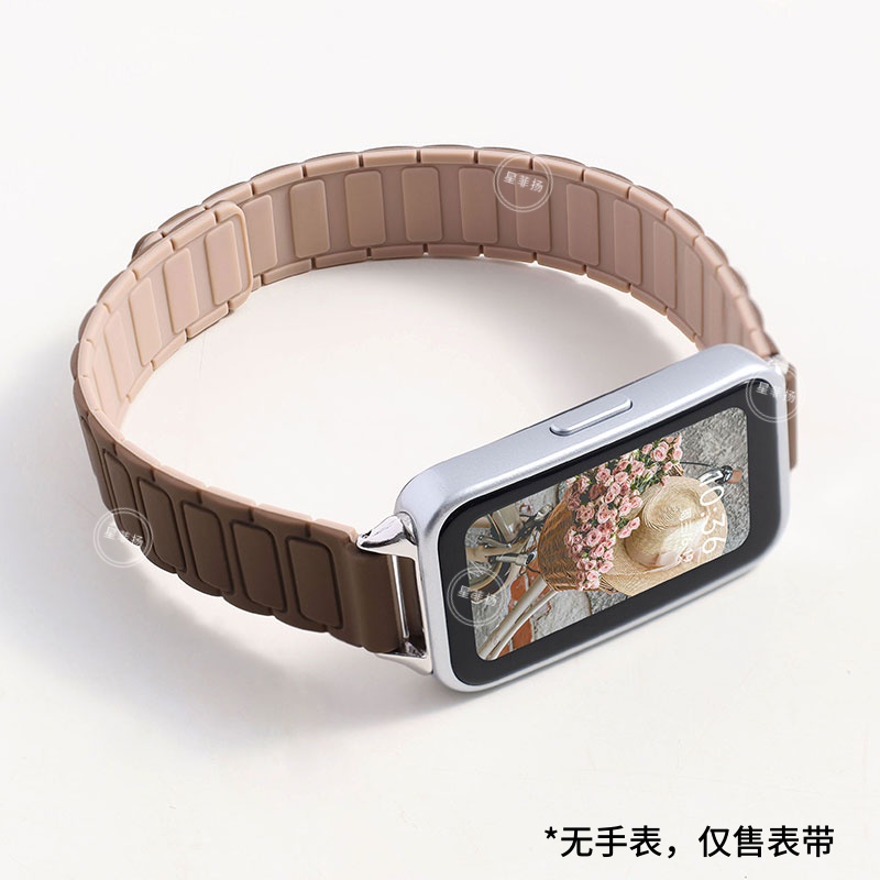 适用华为手环10表带9手表8荣耀7磁吸反扣硅胶运动watch九十代腕表代智能女生秋冬新款NFC替换带透气男士配件3264 巧克力配奶茶 适用华为手环10/9/8/NFC版表带+连接器