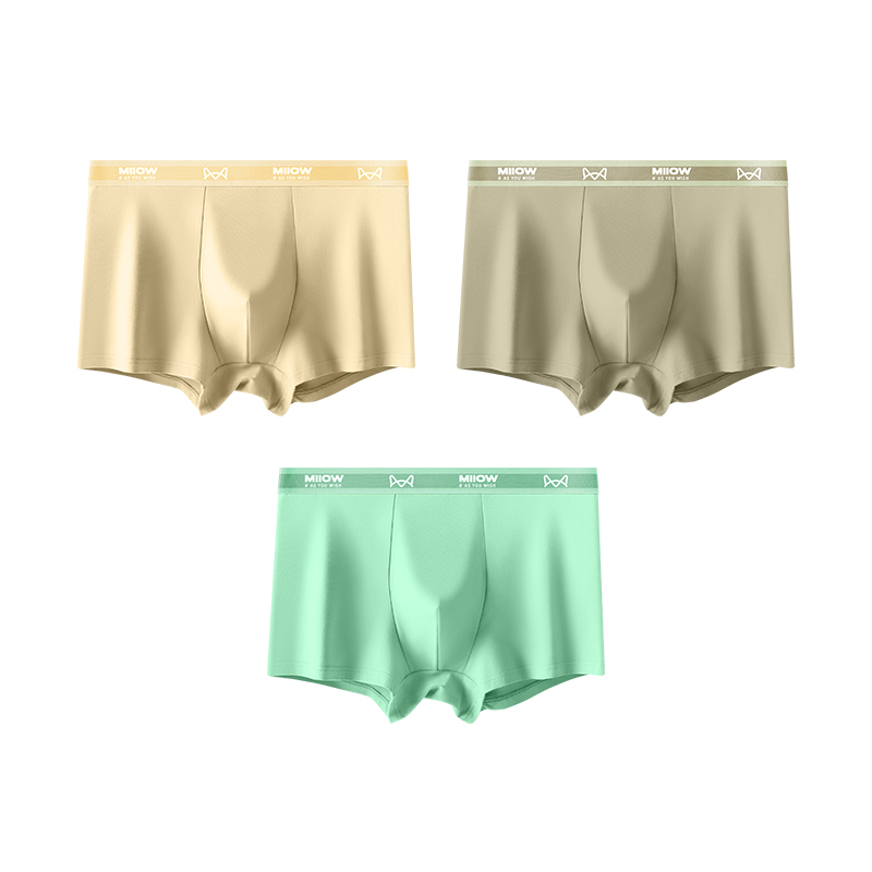 猫人青少年男士内裤80S精梳棉短裤透气平角裤男四角裤衩7A抑菌裆 XL【推荐110-125斤】 浅黄/卡其/浅绿
