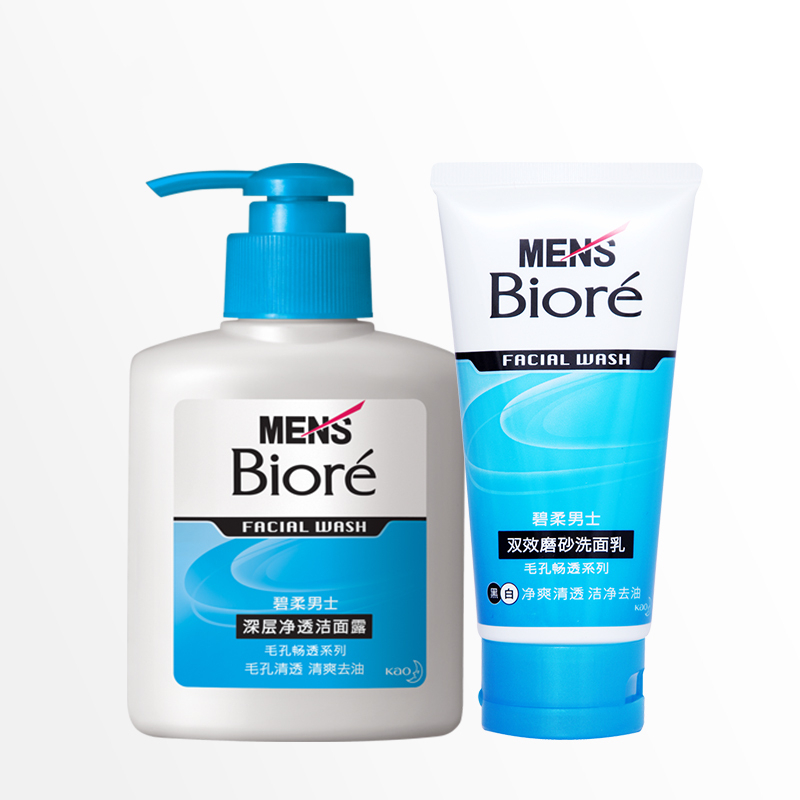 碧柔 男士双效磨砂洗面乳+深层净透洁面露组合150ml+100g