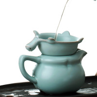 东道 汝窑 青瓷茶具配件 福寿茶漏 陶瓷寿龟 茶滤尼龙布滤网 开片可养 天青色