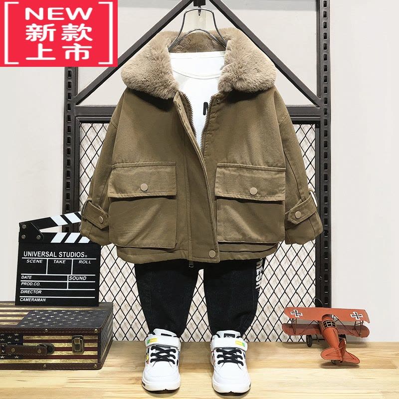 可莉允男童冬装加绒外套2022年新款冬季加厚派克服男孩棉服秋冬款洋气潮图片