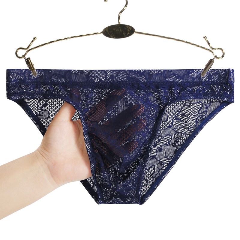 suntek男士蕾丝透明内裤低腰性感冰丝透气三角裤夏季潮男青年短裤头