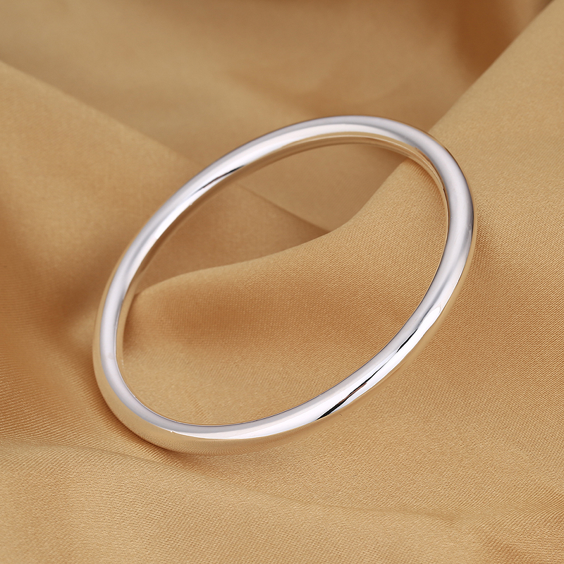 999纯银手镯足银镯子光圈闭口日韩简约光面银饰品送女友生日