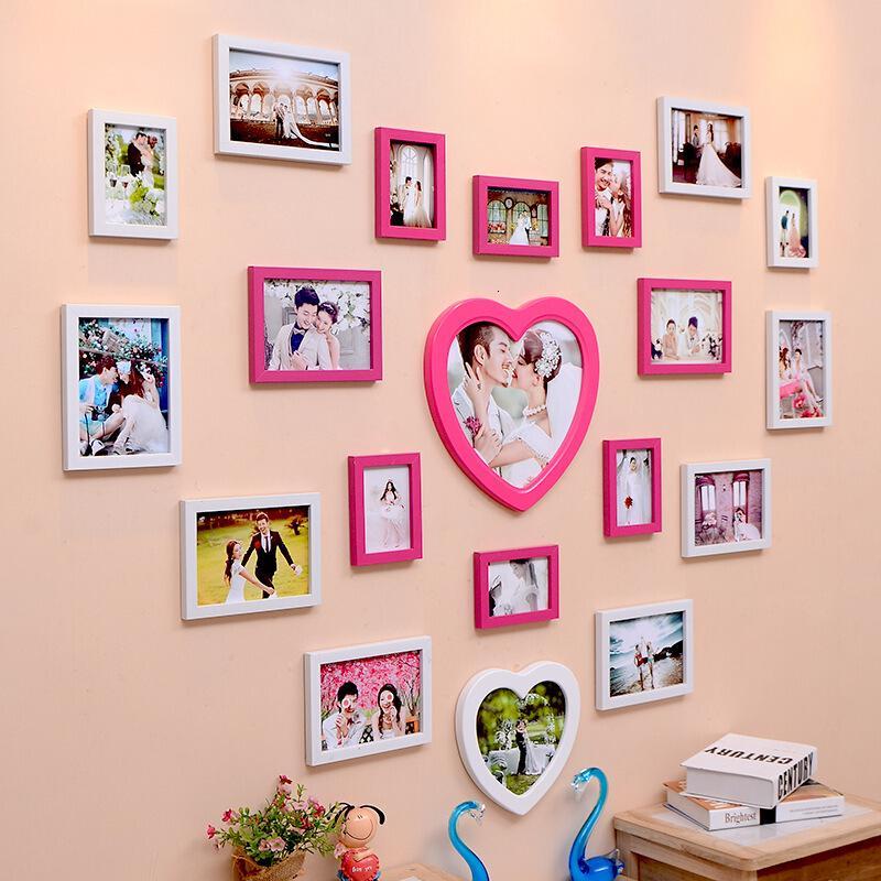 照片墙装饰少女生爱心形相框悬挂墙组合卧室房间布置相册背景