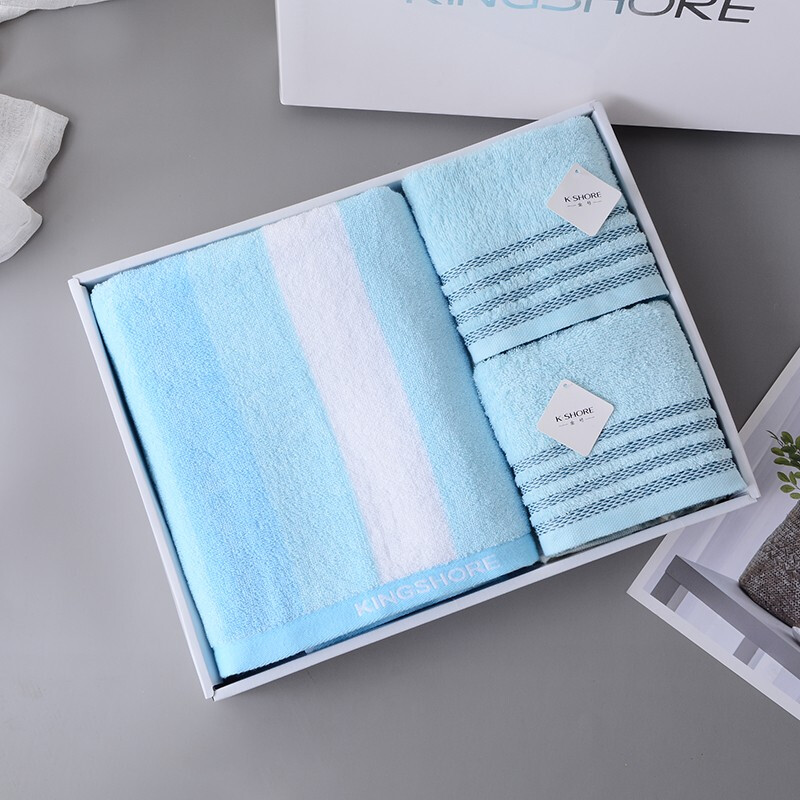 金号 真礼蓝条毛巾一浴二毛礼盒装ZL1701-B1