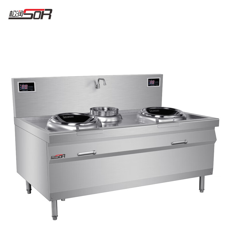 松润 SOR-N227 双头单尾电磁小炒炉1.5米6KW×2(配50炒锅2个+水龙头)高清大图
