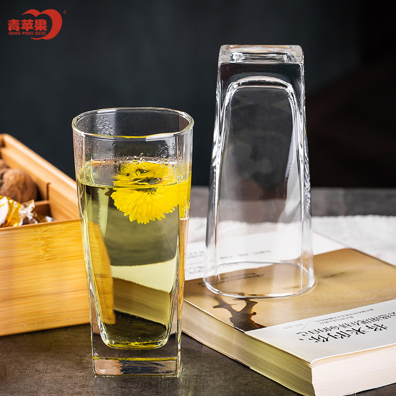青苹果玻璃水杯茶杯创意厚底果汁杯耐热茶饮杯玻璃杯