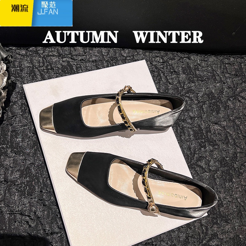 聚范法式玛丽珍单鞋女粗跟平底2024新款夏季鞋子气质黑色配裙子晚晚鞋 黑色跟高2.5cm 39