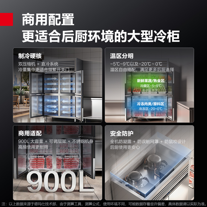德玛仕风冷冰箱商用四门冰箱保鲜柜冷藏冷冻双温立式厨房冰柜四开门冰箱商用 BG-900Q-4DT冷冻高清大图