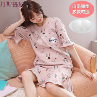 带文胸垫睡衣女夏季睡裙纯棉短袖薄款韩版少女款宽松家居服可外穿