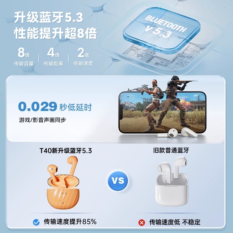 sanag塞那T40蓝牙耳机无线运动游戏降噪高品质半入耳式T40S高清大图