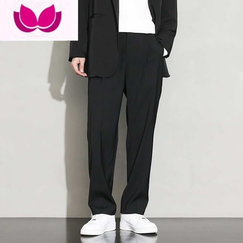 七斓垂感西裤子男韩版潮流修身休闲长裤子直筒宽松冬季加绒西装裤 XL 黑色819