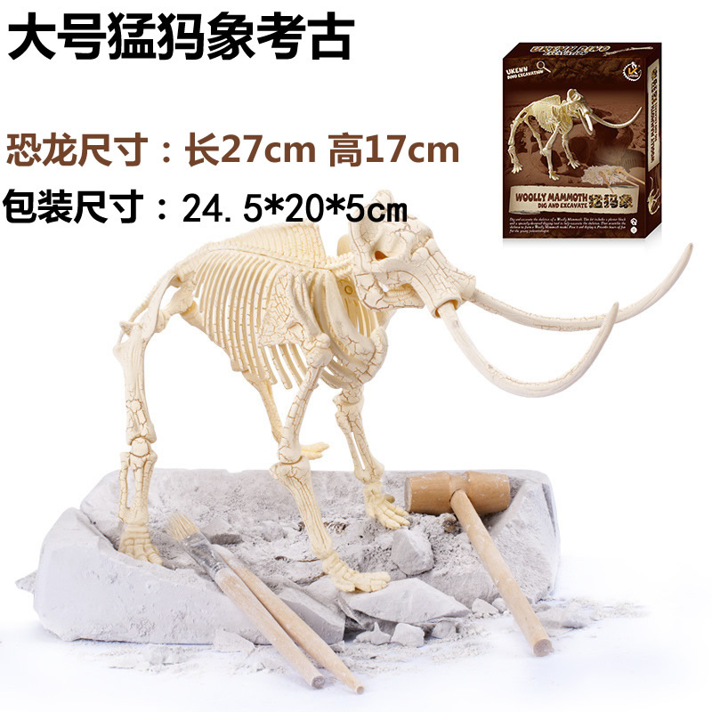 儿童恐龙化石考古挖掘骨架拼装恐龙模型DIY手工制作科普玩具 新款大号猛犸象考古标准款
