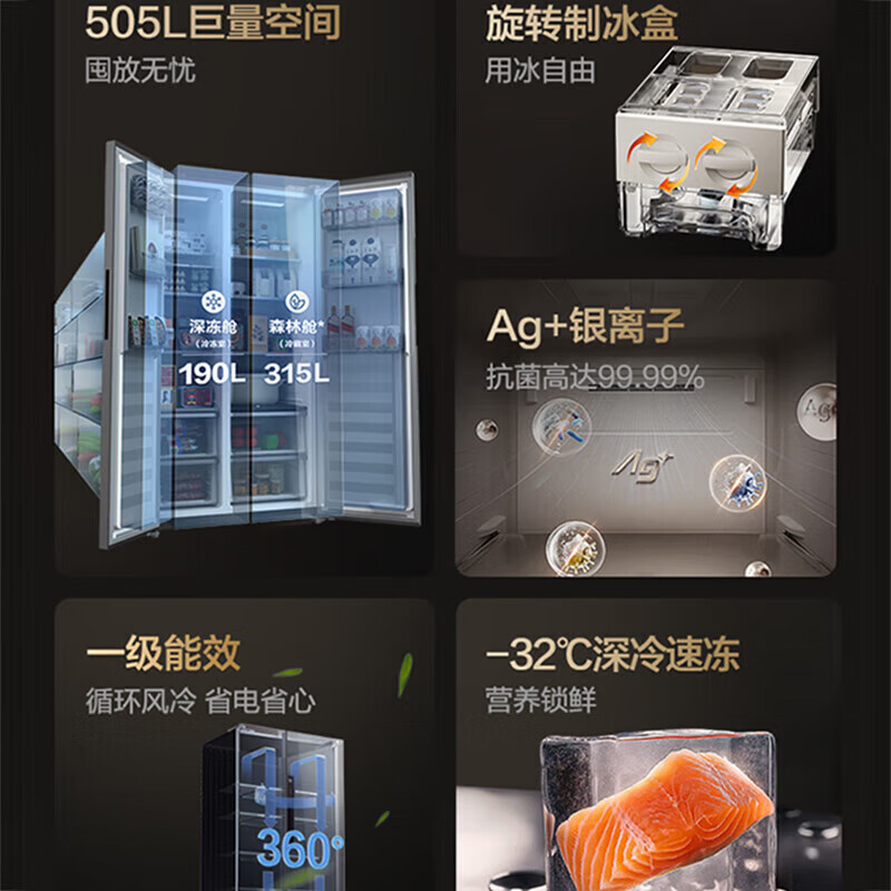 松下大白鲸冰箱505升双开门超薄零嵌入式一级能效风冷无霜变频大容量银离子抗菌NR-EB51SPA-S高清大图