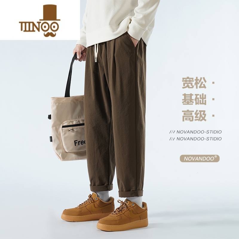 YANXU直筒裤子男宽松款阔腿运动卫裤休闲长裤垂感咖啡色大码小脚高清大图
