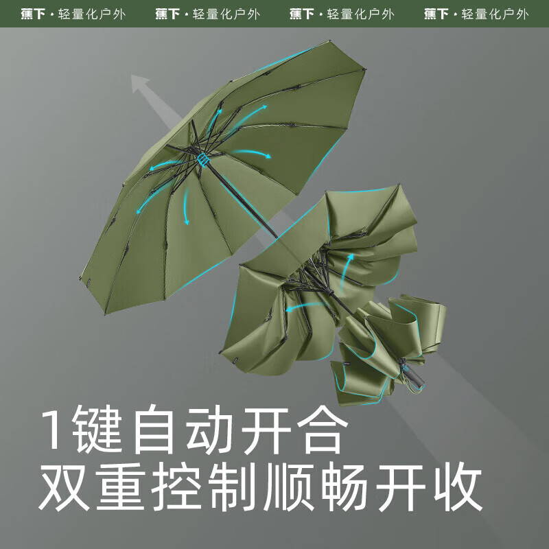 蕉下(beneunder)全自动雨伞三折加固折叠10骨伞曜石黑高清大图