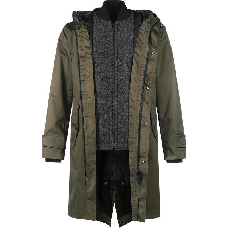 雨果博斯hugoboss男士棉羊毛涤纶中长款连帽大衣外套50455914