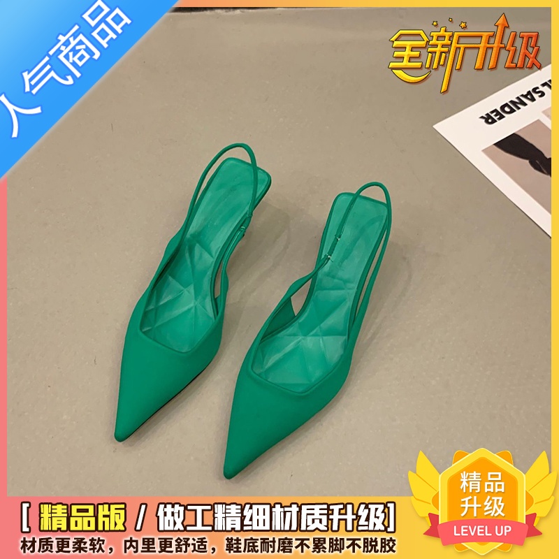 SUNTEK尖头凉鞋女设计感小众高跟鞋2023春夏新款小个子气质名媛细跟单鞋 绿色精品升级版 38标准码数
