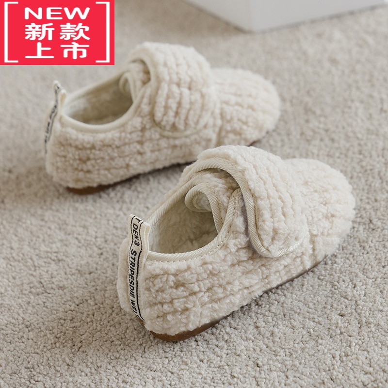 可莉允儿童棉鞋2022冬季新款男女宝宝毛毛鞋软底防滑中小童羊羔毛豆豆鞋