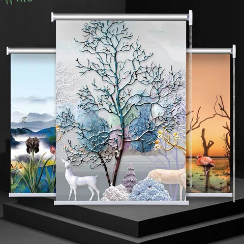 可免打孔卷帘窗帘遮光防水防油阳台卧室卫生间隔断手拉式升降