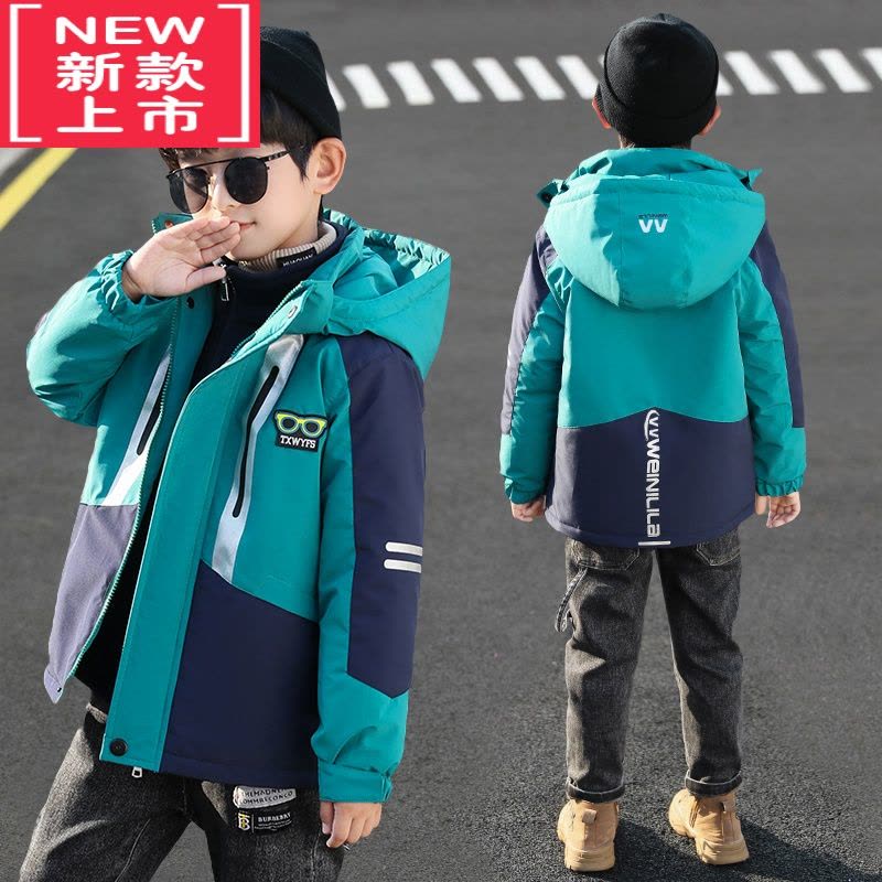 可莉允男童冲锋衣三合一可拆卸2022年新款中大童秋冬款加绒外套夹棉棉服图片