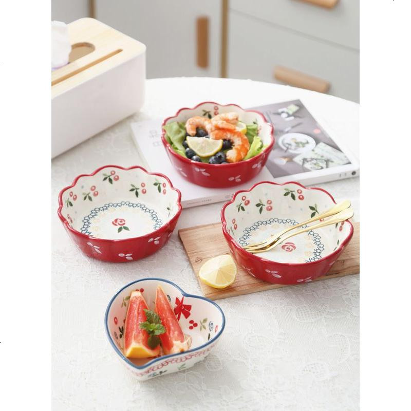 雅阁瓷印早餐陶瓷碗樱桃小碗可爱沙拉碗吃饭碗创意家用水果碗燕窝甜品碗