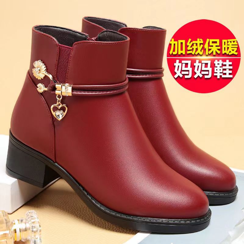 厚底短靴秋冬女鞋加绒加厚新款舒适防滑软底粗跟圆头短靴子