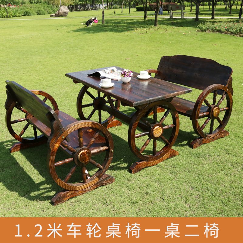 户外实木桌椅防腐木阳台酒吧碳化木仿古桌椅庭院休闲室外桌椅组合_621_348 1.2米（车轮桌+2车轮椅）