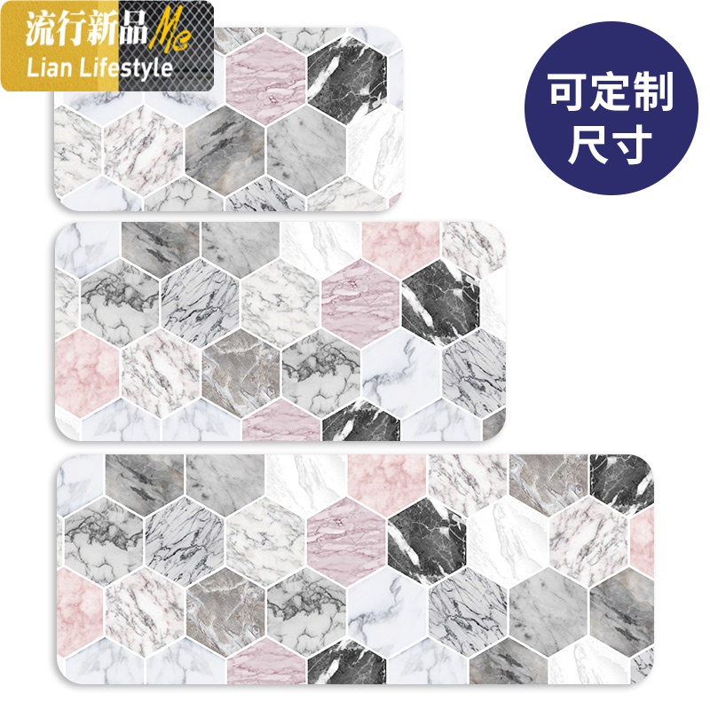 厨房地垫防滑防油防水北欧家用脚垫PVC进口可擦免洗长条地毯 三维工匠 质感大理石 45*180CM【送地板贴防滑双保险】