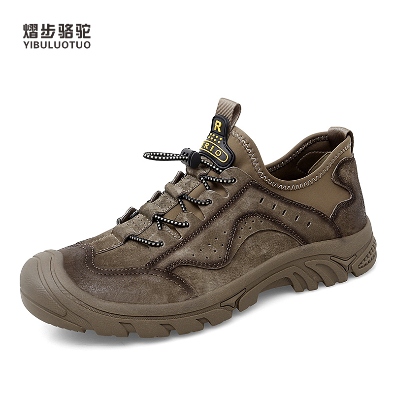 YIBULUOTUO秋季2021新款手工真皮男鞋户外登山网面运动男士透气日常休闲鞋