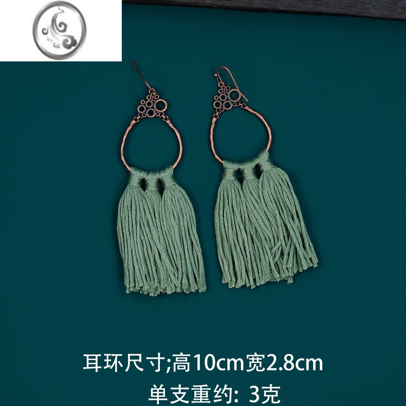 JiMi能改耳夹云南大理旅游特色民族风羽毛饰波西米亚丽江风情流苏耳环