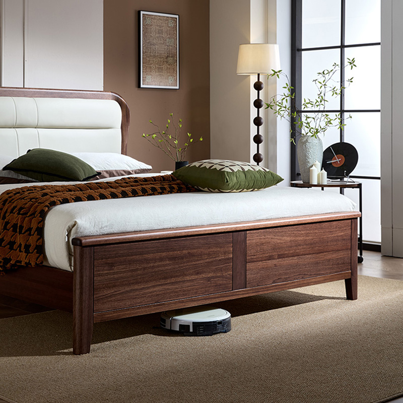 青木川 简约现代南美黑胡桃木全实木床1.8米双人床1.5米两米单人床大板直拼卧室家具带软包家用休闲成人结婚榫卯床架高清大图