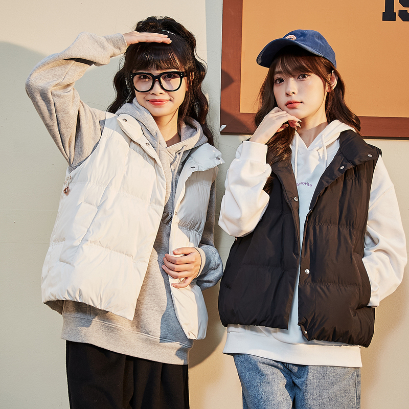 唐狮冬装新款女短款立领羽绒服马甲秋冬叠穿保暖加厚羽绒背心