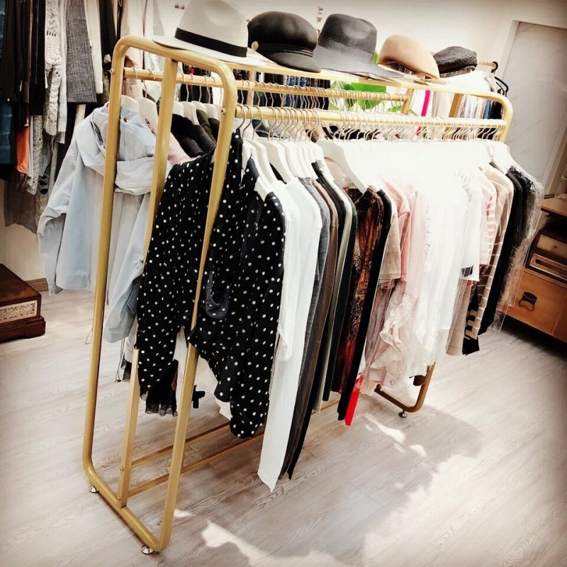 服装店双排中岛架双杠落地式衣架展示架男女童装店金色挂衣服货架晾晒