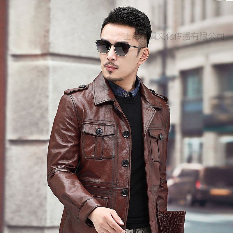 举翼王子新款海宁真皮皮衣男头层牛皮短款韩版修身翻领皮夹克中年夹克外套图片