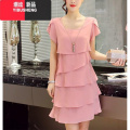 YIBUSHENG春季中长款雪纺连衣裙女2024新款女装短袖宽松显瘦遮肚大码裙瘦 2XL sy8002#粉色