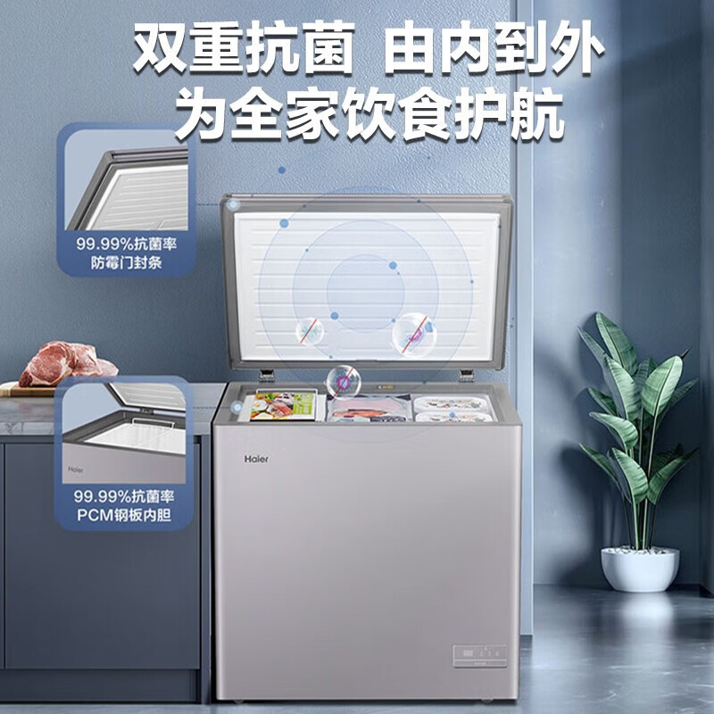 [无需除霜]海尔冰柜家用小型冷柜无需除霜一级能效冷藏冷冻转换保鲜柜速冻柜节能小冰箱 100升-40℃电脑控温钢板内胆