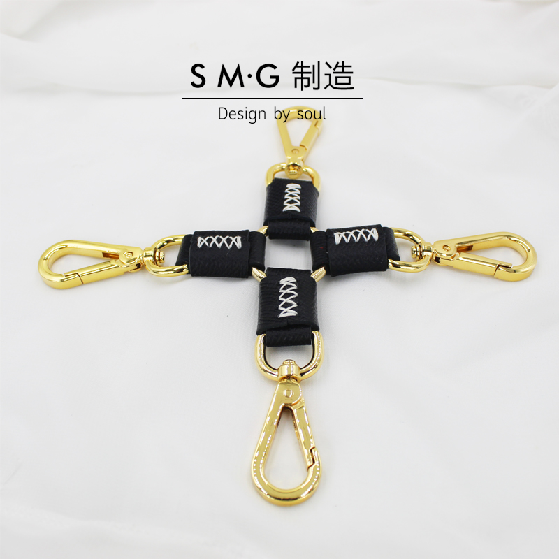 用具男女用调情配饰十字扣手链脚链牵引绳另类玩具 十字扣直金黑色