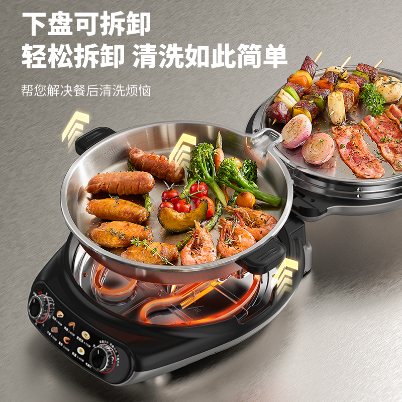 利仁LR-XGR3397下盘可拆0涂层不锈钢电饼铛高清大图