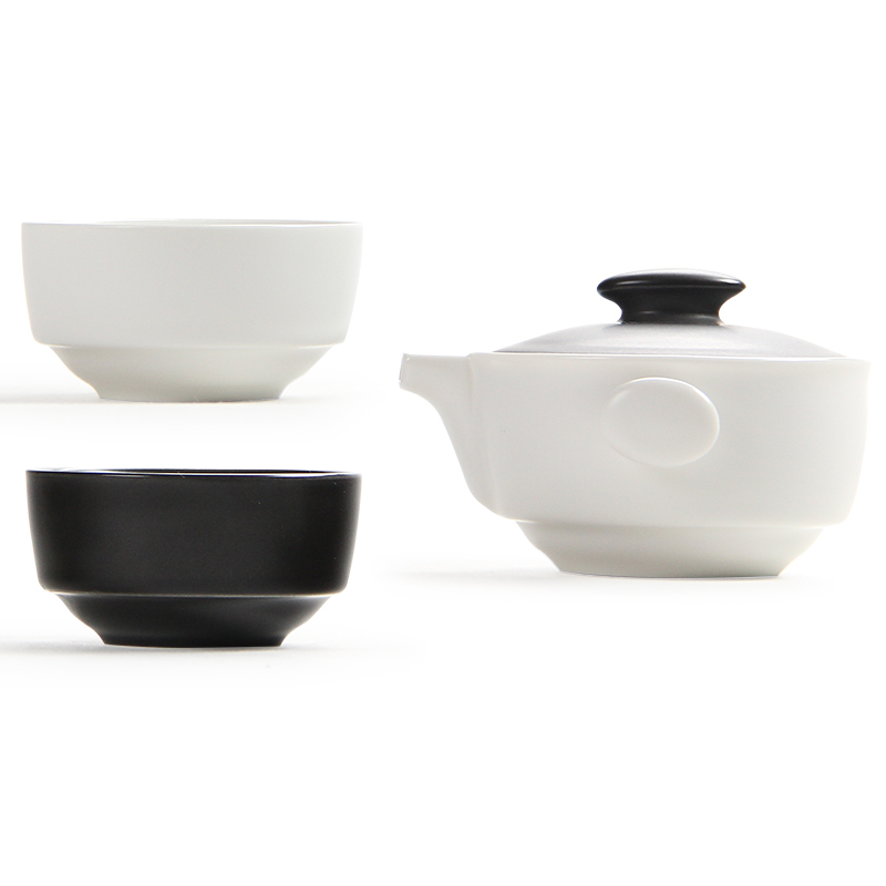 常生源 陶瓷功夫茶具 简约现代 黑白茶具 竹木茶盘 一壶二杯 奉黑白配套组