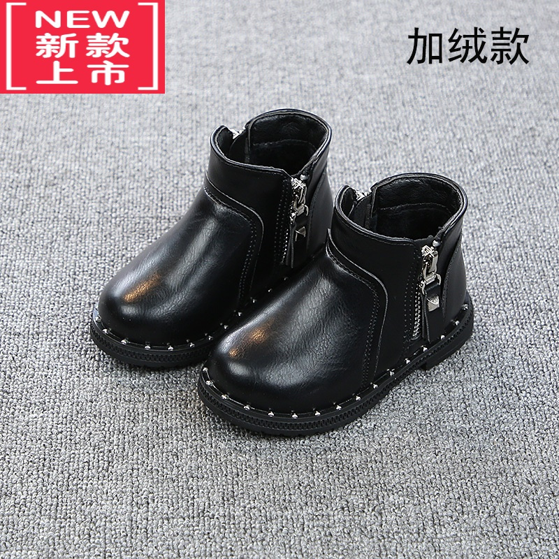 可莉允女童靴子2022秋冬季新款儿童短靴洋气公主小童鞋加绒宝宝马丁靴皮