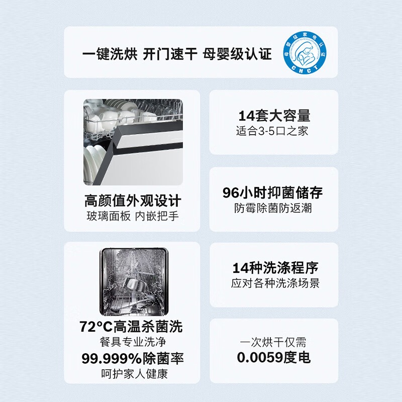 博世SJU4EKW66C 14套嵌入式小虎鲸洗碗机智能开门速干 高温杀菌洗高清大图