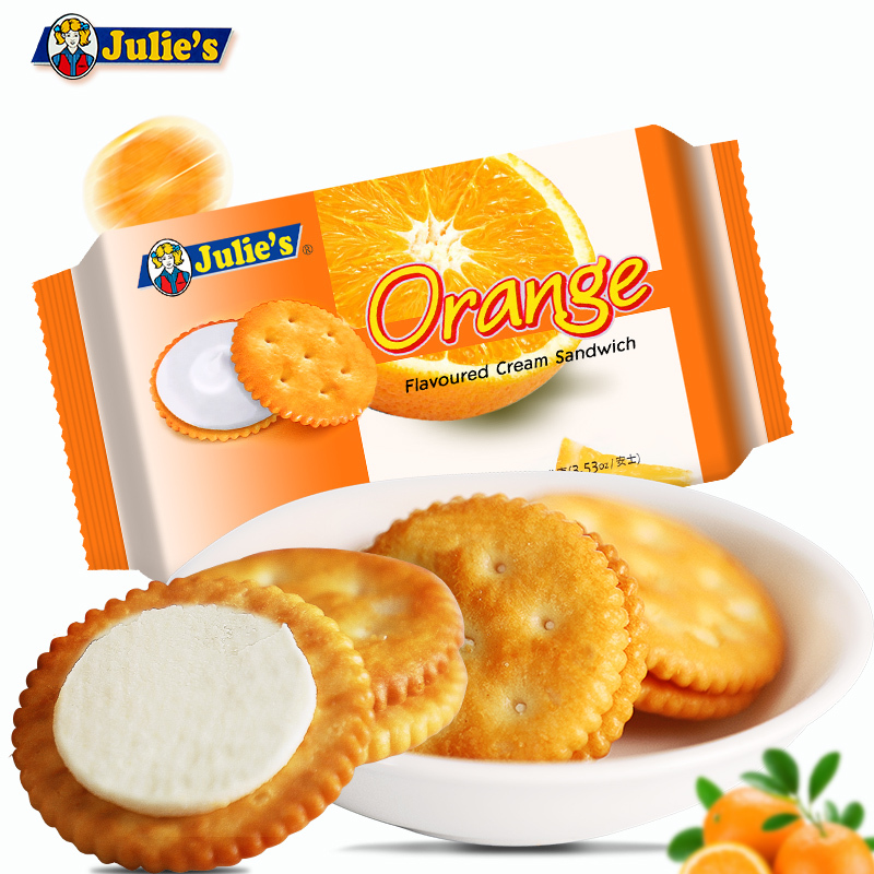 Julies茱蒂丝Orange香橙夹心饼干马来进口水果味饼干早餐饱腹100g