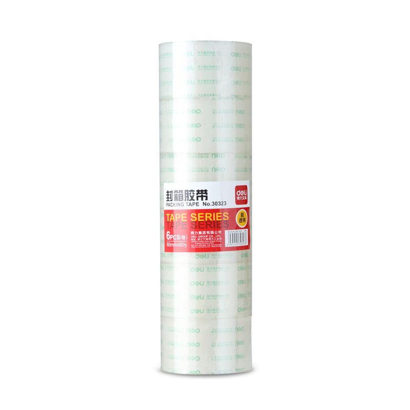 得力(deli) 30323 高品质高透明封箱胶带打包胶带 60mm60y50um 6卷筒