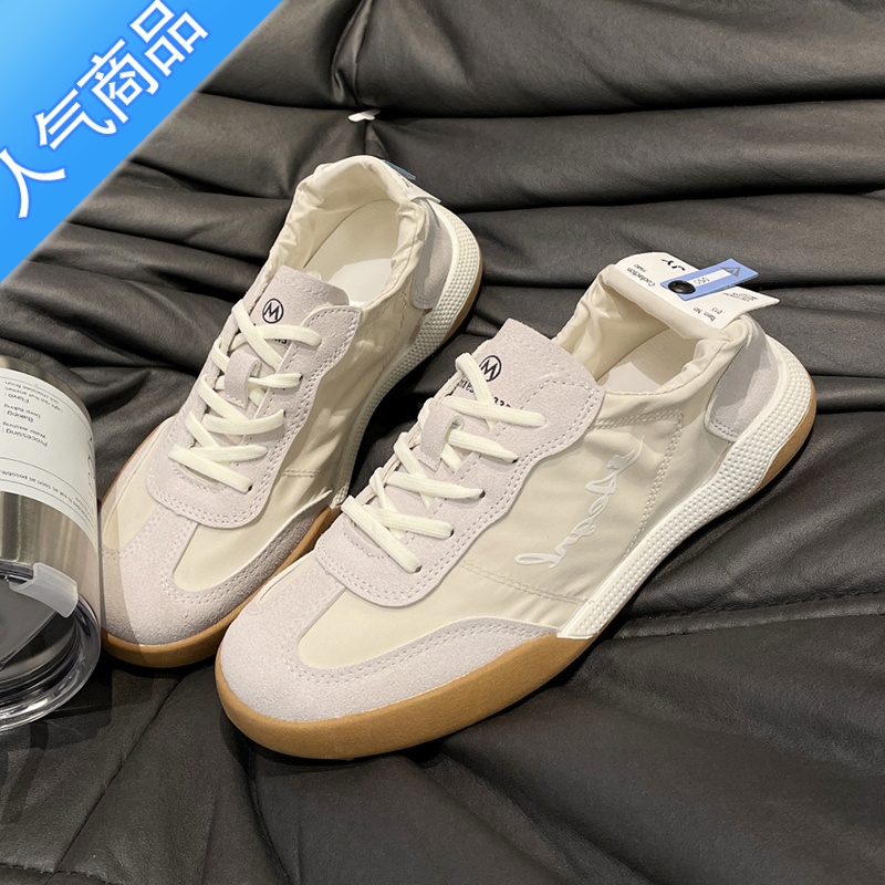 SUNTEK女鞋2023年新款刺绣板鞋休闲运动鞋夏季透气百搭小白芭蕾德训鞋子 米白色 女款女款38