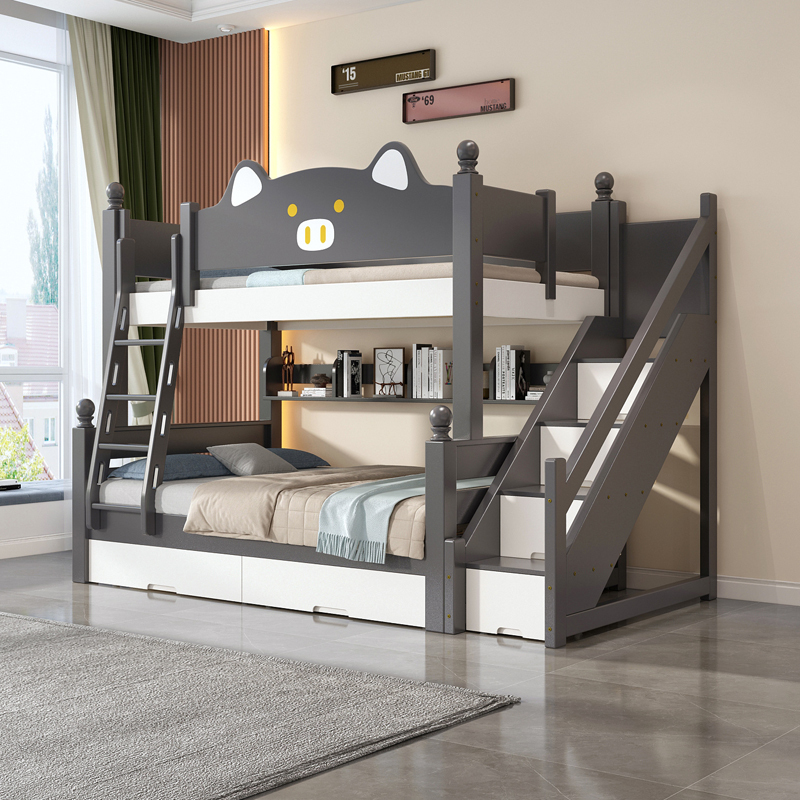欧梵森 小猪款橡胶木儿童床男女孩现代双层上下子母床小户多功能实木高低床儿童高低床儿童家具小孩床卧室上下母子床