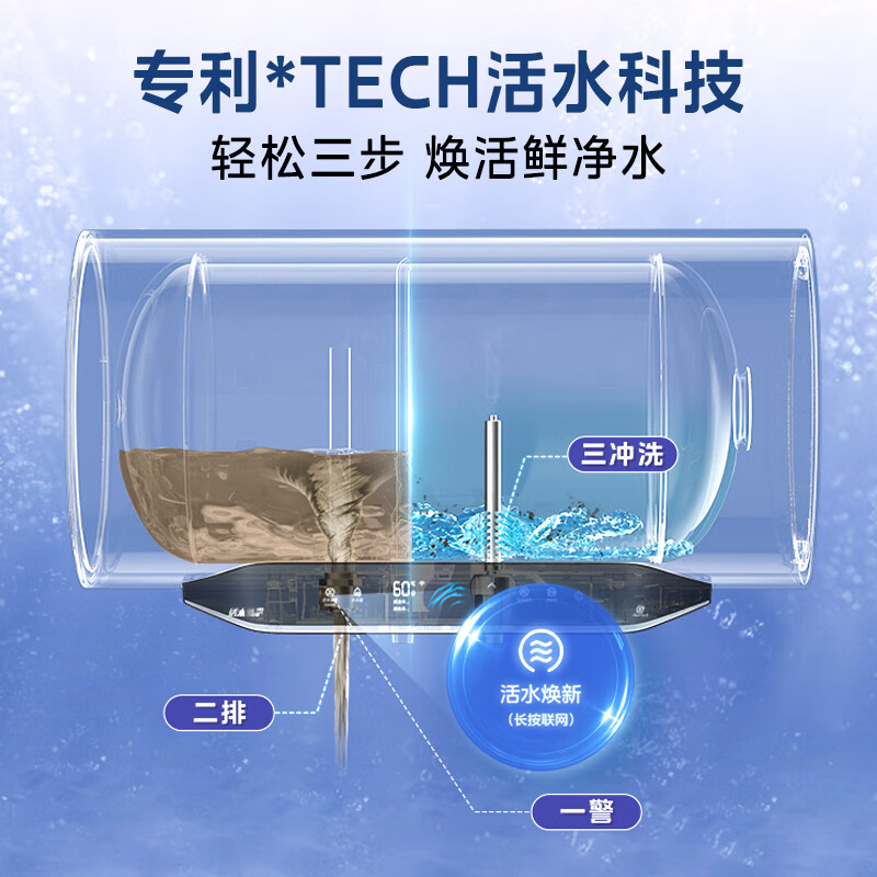 美的(Midea)TECH活水系列家用健康杀菌电热水器80升富锶养肤温泉浴免换镁棒一级变频F8025-RW9A(HE)高清大图