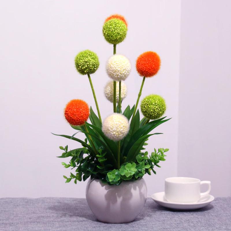 仿真花客厅餐桌室内花艺装饰牡丹盆栽假花绢花家居电视柜茶几摆件 大光球富贵求绿白橘