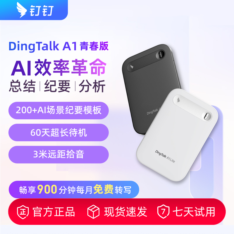钉钉DingTalk A1青春版 智能录音笔会议纪要分析总结实时转写录音设备 月白色