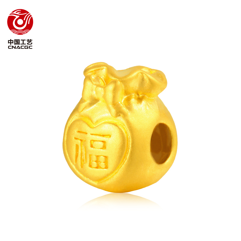 中国工艺足金999石榴石单颗福袋3D硬金女款 黄金珠宝福袋手串自行搭配绳子